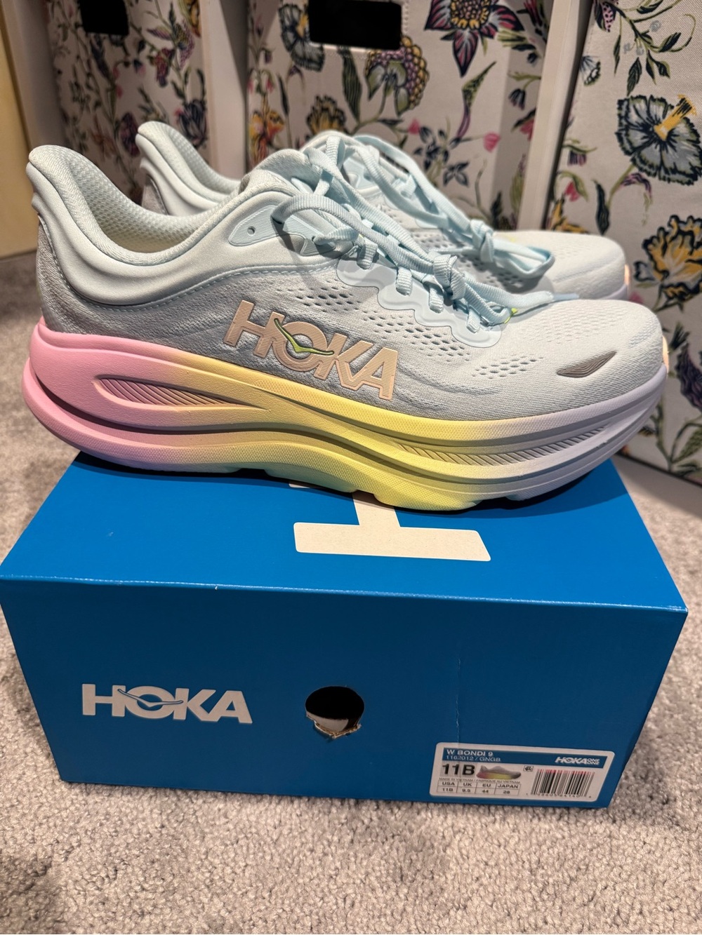 HOKA Women's Pale Blue Bondi Running Shoes with Pastel Gradient Sole